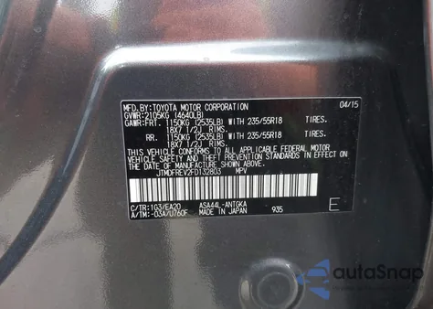 2015 Toyota Rav4 Limited z USA, uszkodzony, nr VIN JTMDFREV2FD132803